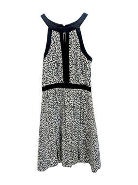 Black & White Fit And Flare Midi Dress With Cutout Halter Geometric WHBM Size 0